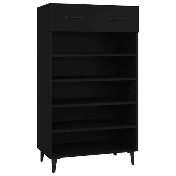 vidaXL Shoe Cabinet Black Engineered wood, Iron Medium Shoe Cabinet