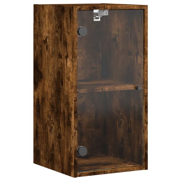 vidaXL Wall Cabinet with Glass Doors Smoked Oak 13.8"x14.6"x27"