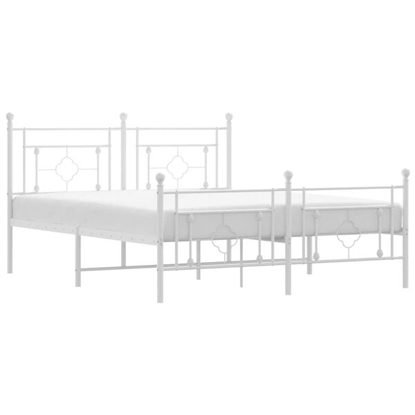vidaXL Bed Frame White Powder-coated steel King Size Bed Frame