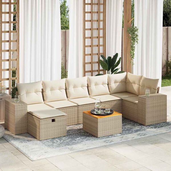 vidaXL Garden Sofa Set Beige PE rattan Large Adjustable Feet