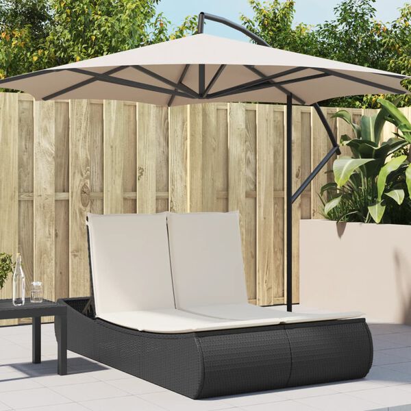vidaXL Double Sun Lounger with Cushions Black Poly Rattan