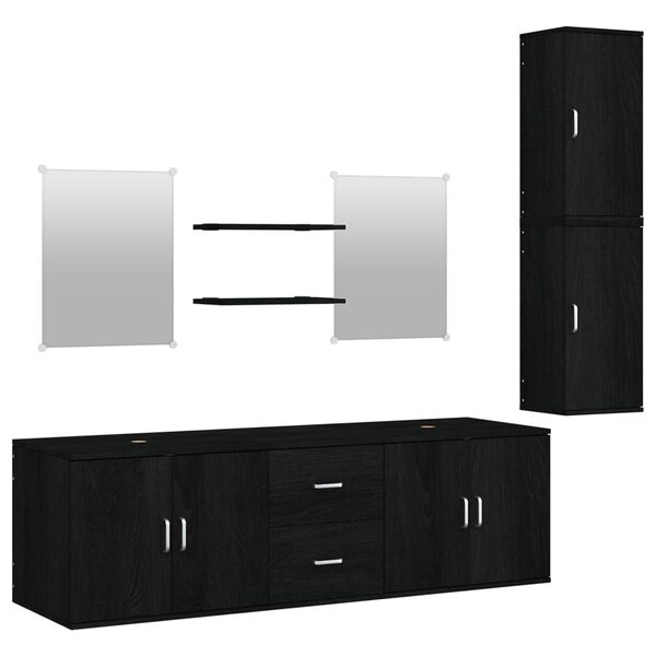 vidaXL Bathroom Furniture Set Black Engineered wood, glass Large