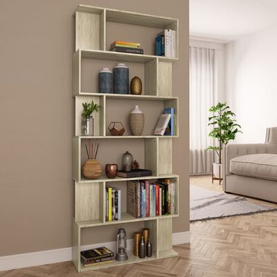 vidaXL Book Cabinet/Room Divider Sonoma Oak 31.5"x9.4"x75.6" Engineered Wood