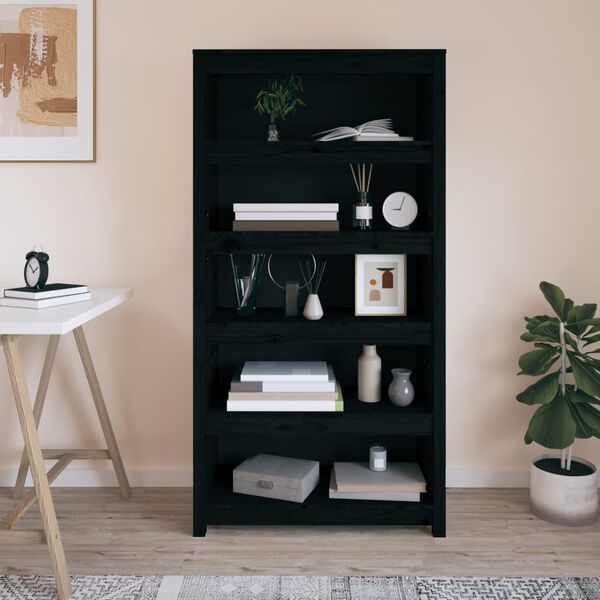 vidaXL Book Cabinet Black Solid pine wood 31.5 x 13.8 x 60.6 in