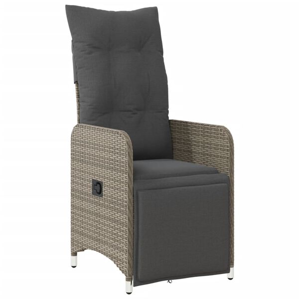 vidaXL Reclining Garden Chair Grey Poly Rattan Standard Single Chair