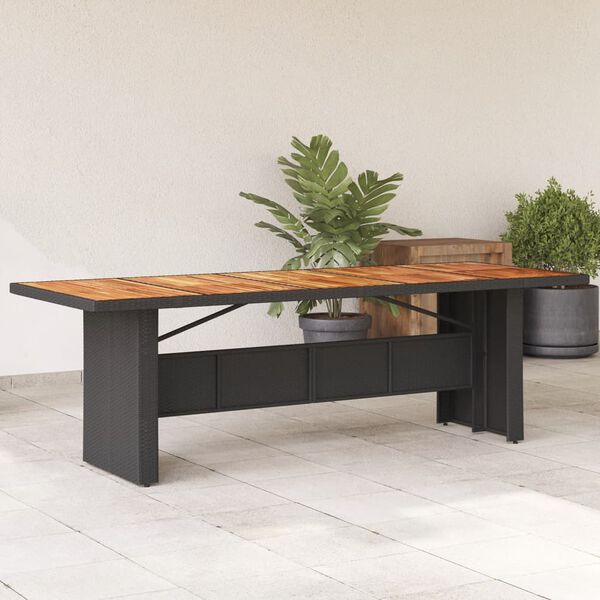 vidaXL Garden Table Black PE rattan, powder-coated steel, solid acacia wood
