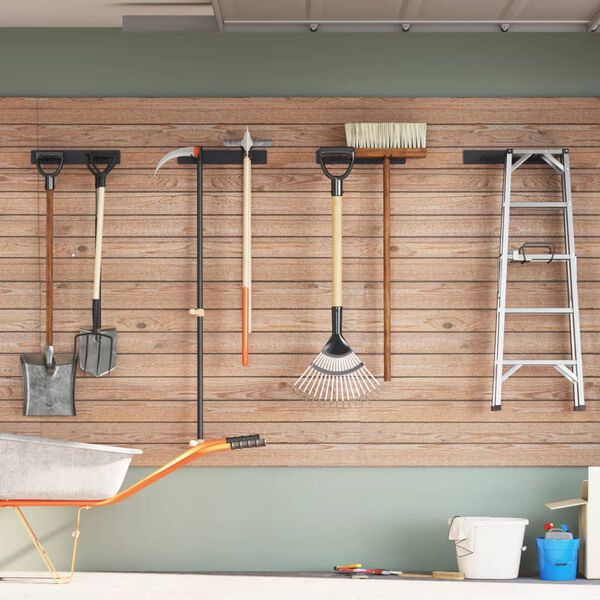 vidaXL Patio Tool Storage Racks Wall Mounted 4 pcs Black Steel