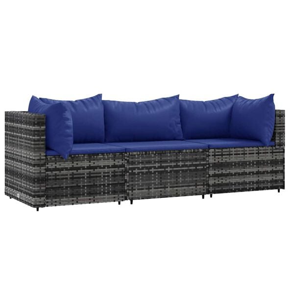 vidaXL Patio Lounge Set Gray with dark blue cushions