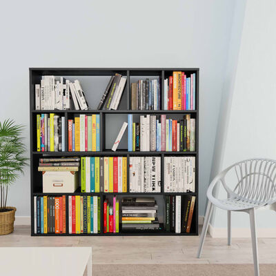 vidaXL Room Divider/Book Cabinet Black 43.3"x9.4"x43.3" Engineered Wood
