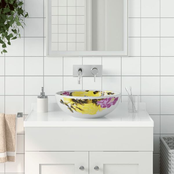 vidaXL Countertop Basin Multicolour Round Φ16.1x5.5" Ceramic