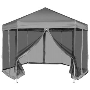vidaXL Hexagonal Pop-Up Marquee with 6 Sidewalls Gray 11.8'x10.2'