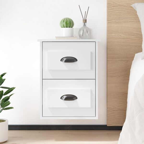 vidaXL Wall-mounted Bedside Cabinet High gloss white Engineered wood