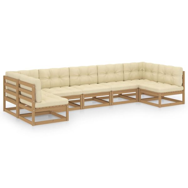 vidaXL Garden Lounge Set Honey brown Solid pine wood, 100% polyester