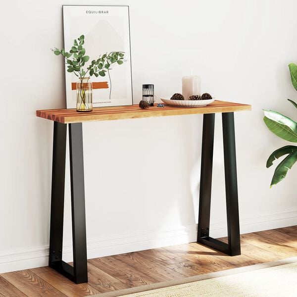 vidaXL Console Table Natural Wood and Black Solid Acacia Wood
