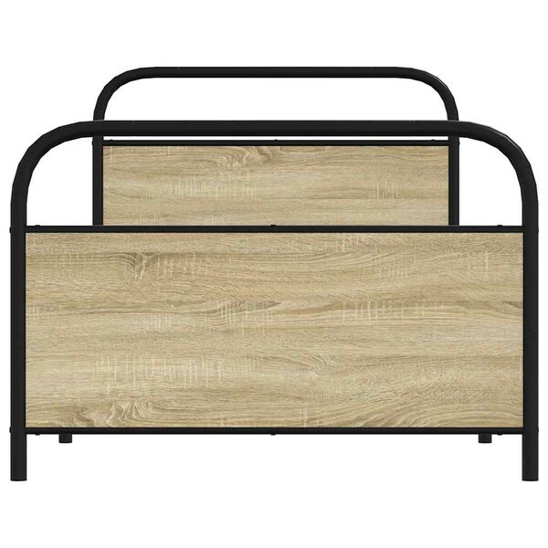 vidaXL Bed Frame Smoked Oak Steel and Engineered Wood Twin Bed Frame