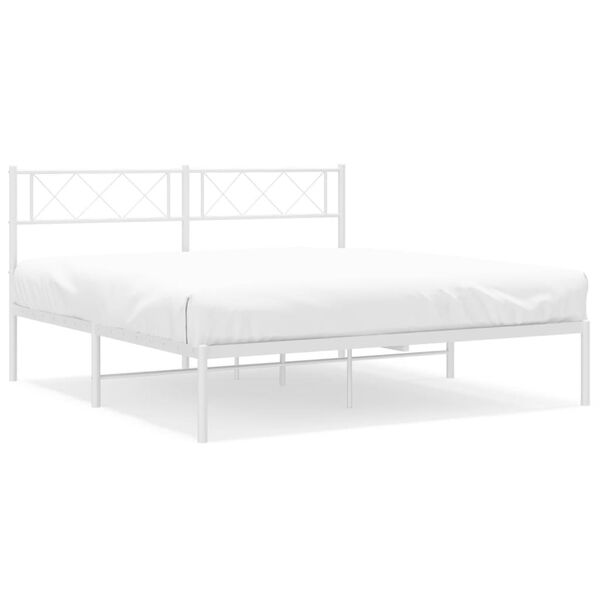 vidaXL Metal Bed Frame White Powder-Coated Steel Full Metal Bed Frame
