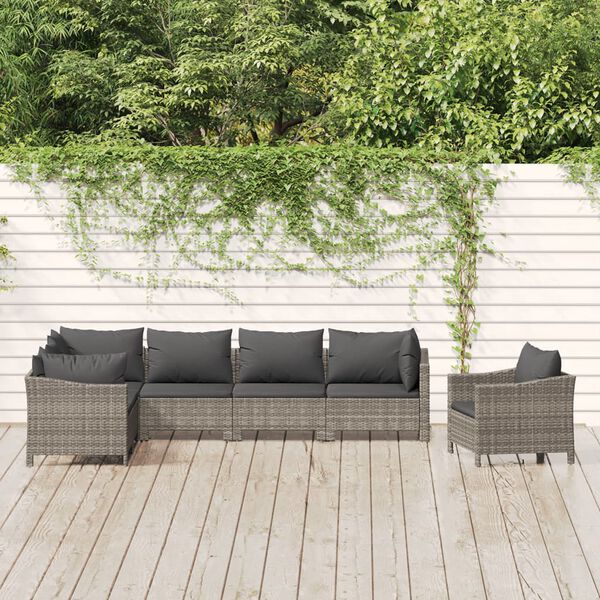 vidaXL Garden Lounge Set Grey PE rattan, powder-coated steel, fabric