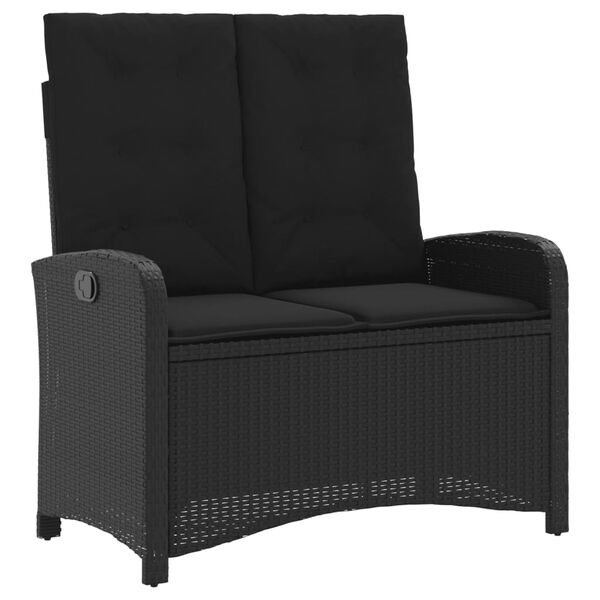 vidaXL Reclining Garden Bench Black Poly Rattan 2-seater