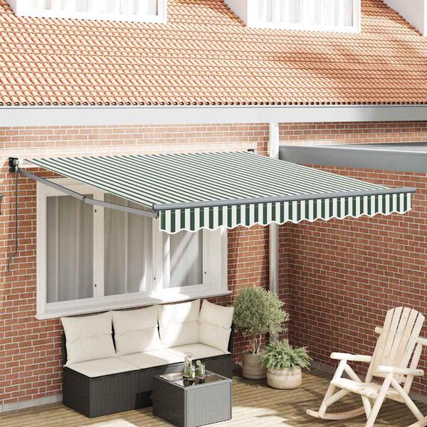 vidaXL Awning Green and white 118.11" x 98.43" Polyester and metal