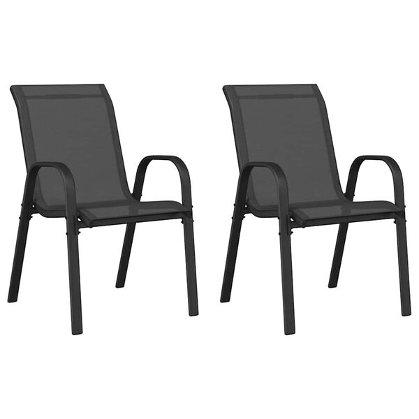 vidaXL Stackable Garden Chair Set of 2 Black Powder-coated steel Medium