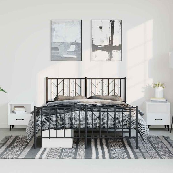 vidaXL Bed Frame Black Powder-Coated Steel Double Bed Frame