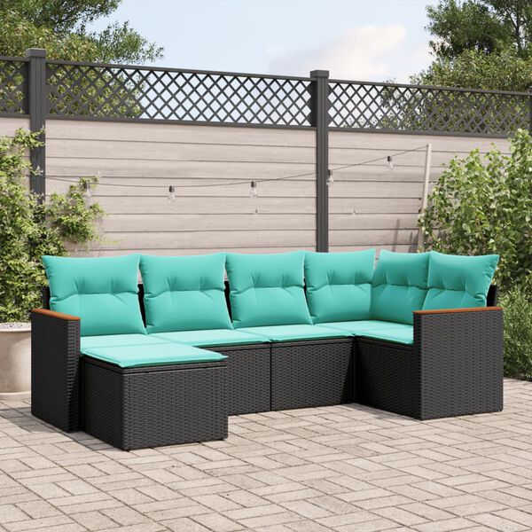vidaXL Patio Sofa Set Black PE Rattan, Powder-Coated Steel, Polyester Fabric