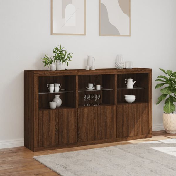 vidaXL Sideboard Brown Oak Engineered Wood, Glass Sideboard Rectangular