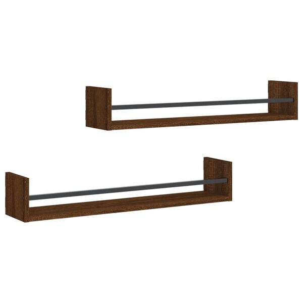 vidaXL Wall Shelf Set of 2 Brown oak Engineered wood, steel Standard