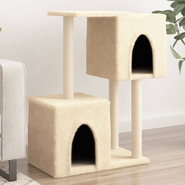 vidaXL Cat Tree Cream Engineered wood, Plush, Sisal Durable Cat Tree