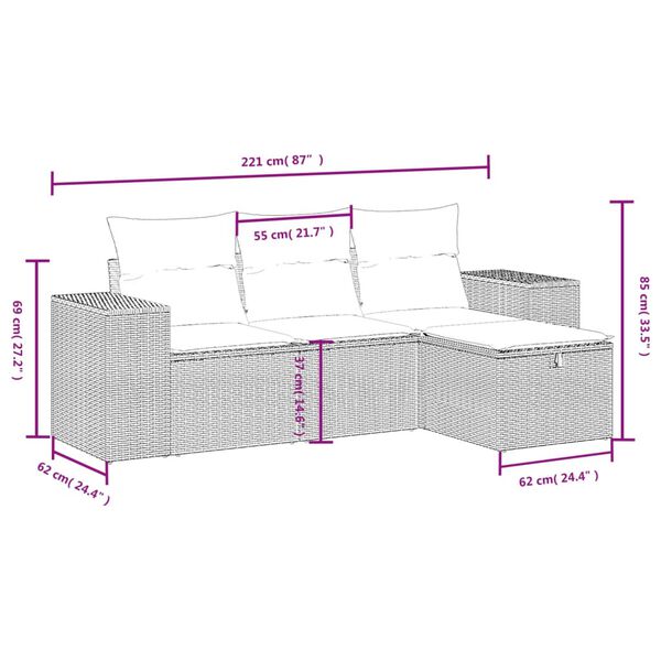 vidaXL Garden Sofa Set Grey Poly Rattan, Steel Standard Modular