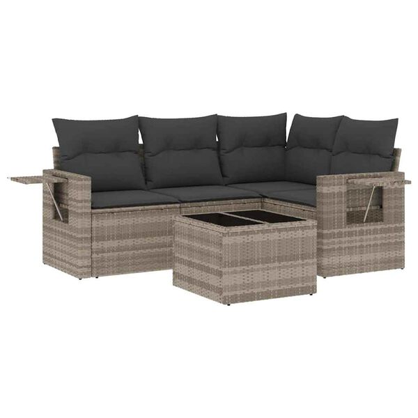 vidaXL Garden Sofa Set Light Grey PE Rattan Medium Removable Covers