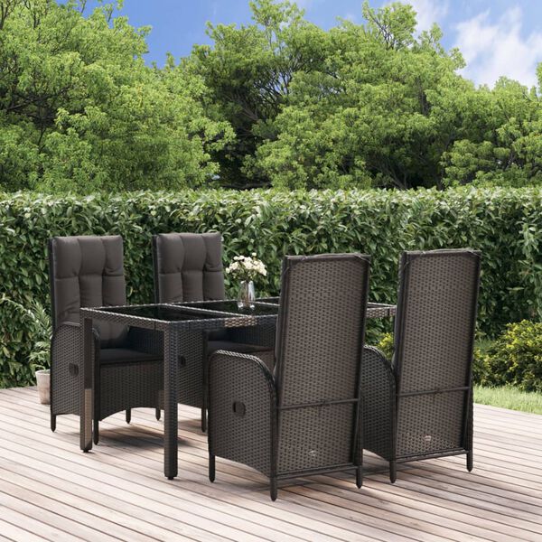vidaXL Garden Dining Set Black PE Rattan Medium Adjustable Armrests