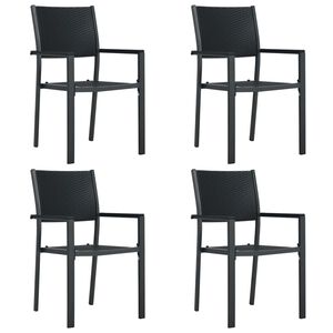 vidaXL Garden Chair Set of 4 Black Plastic, Steel Standard Lightweight