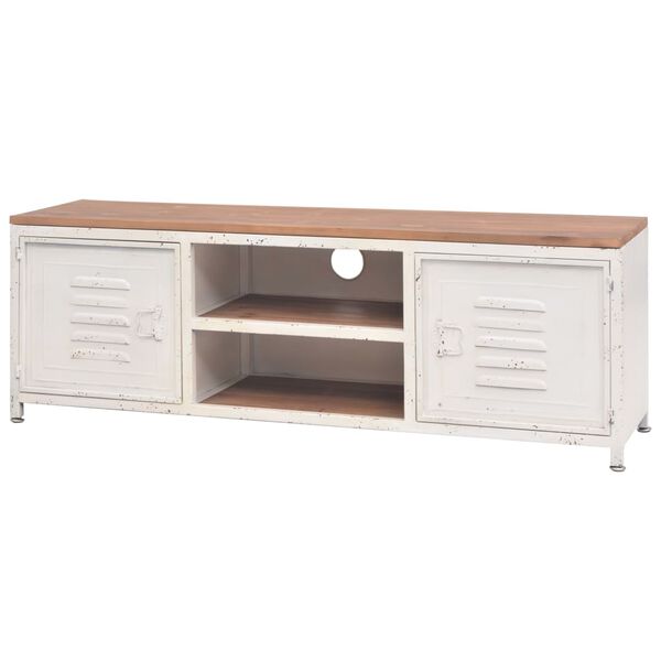 vidaXL TV Stand White and Brown Galvanized Steel and Solid Fir Wood Small