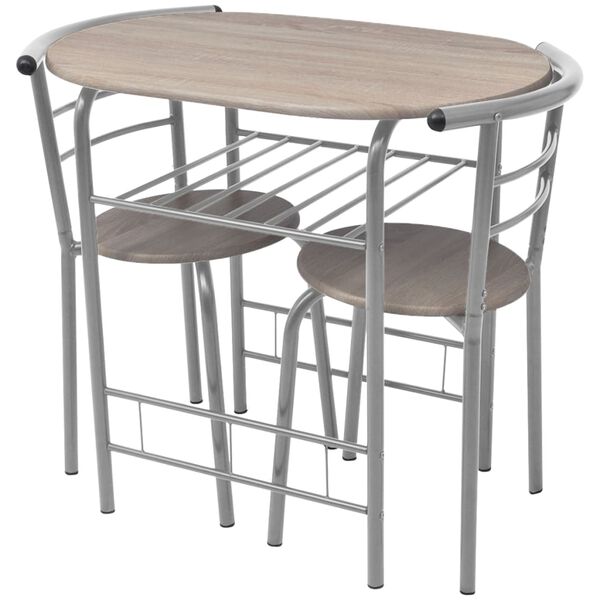 vidaXL Dining Set Silver and wood grain MDF and iron Standard Modern