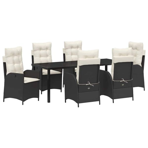 vidaXL Garden Dining Set with Cushion 7 pcs Black Poly Rattan