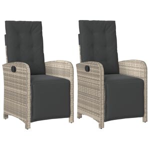 vidaXL Reclining Garden Chair Set of 2 Light grey PE rattan Adjustable