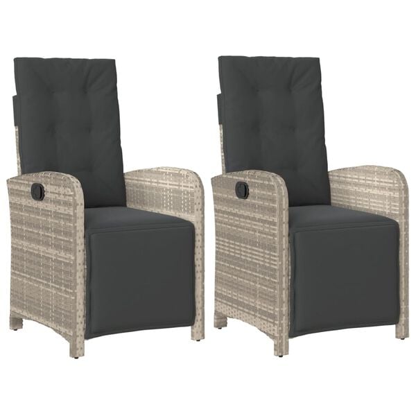 vidaXL Reclining Garden Chair Set of 2 Light grey PE rattan Adjustable