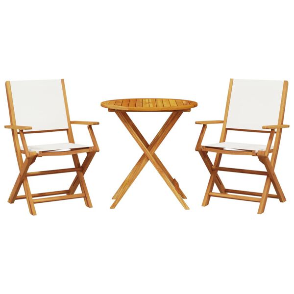 vidaXL Bistro Set Cream White Solid acacia wood Compact Foldable