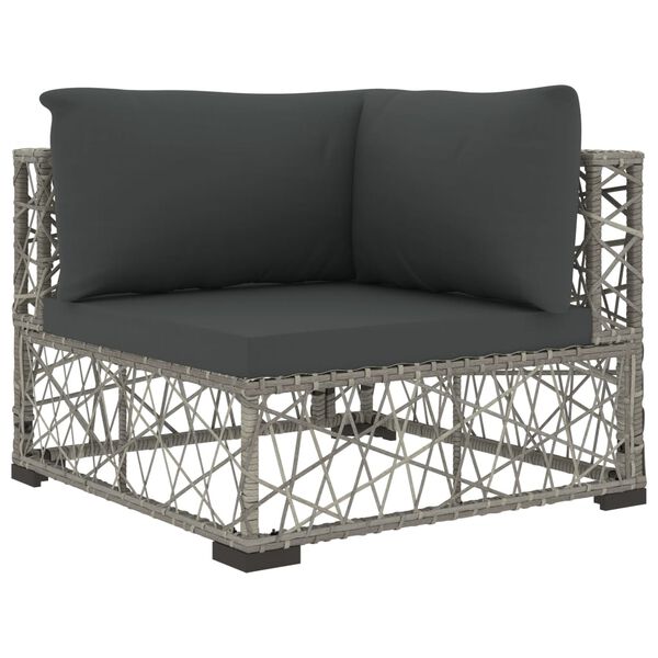 vidaXL Garden Lounge Set Grey PE Rattan, Powder-Coated Steel, Polyester