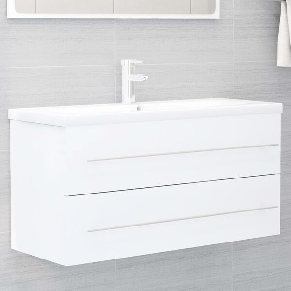 vidaXL Sink Cabinet With Basin White Engineered wood Medium Sink Cabinet