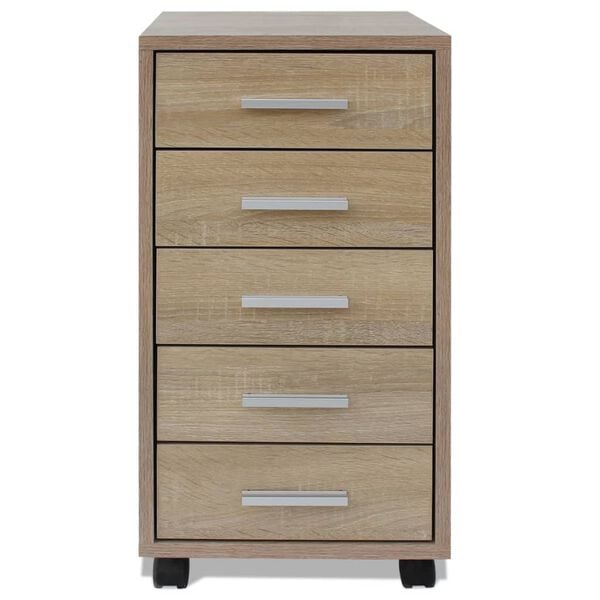 vidaXL Office Drawer Unit Oak Engineered wood, MDF, Aluminum Medium
