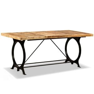 vidaXL Dining Table Natural Rough Wood, Black Solid Mango Wood & Steel