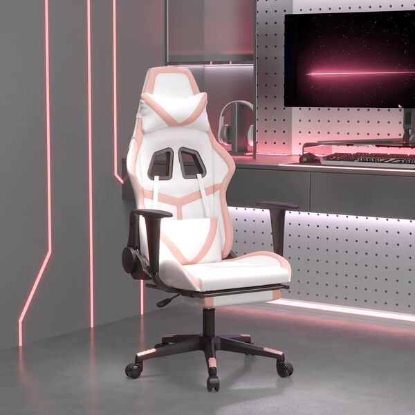 vidaXL Gaming Chair White and Pink Faux leather Medium