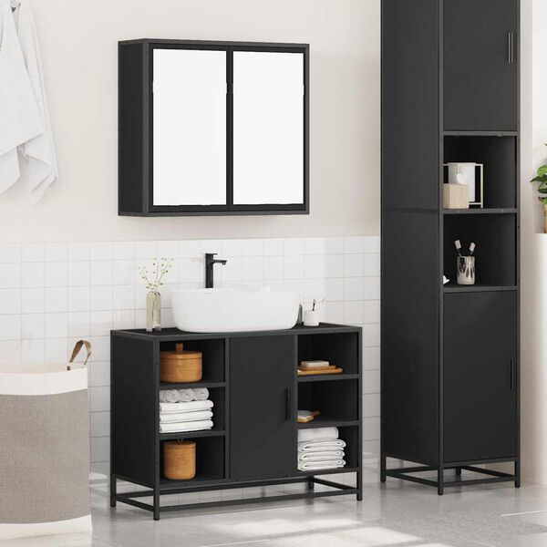 vidaXL Bathroom Furniture Set Black Engineered wood Medium
