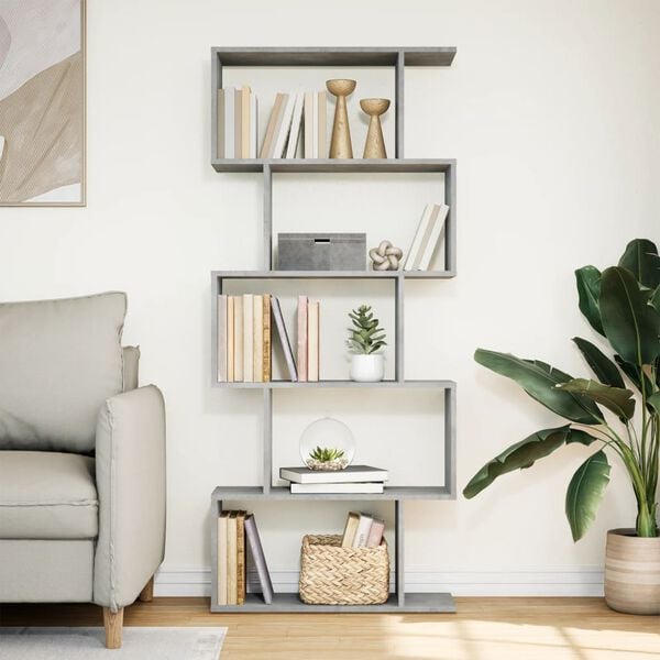vidaXL Room Divider Bookcase Concrete grey Engineered wood 5-Tier