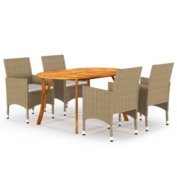 vidaXL Dining Set Beige Solid Acacia wood 5 Piece Set Durable