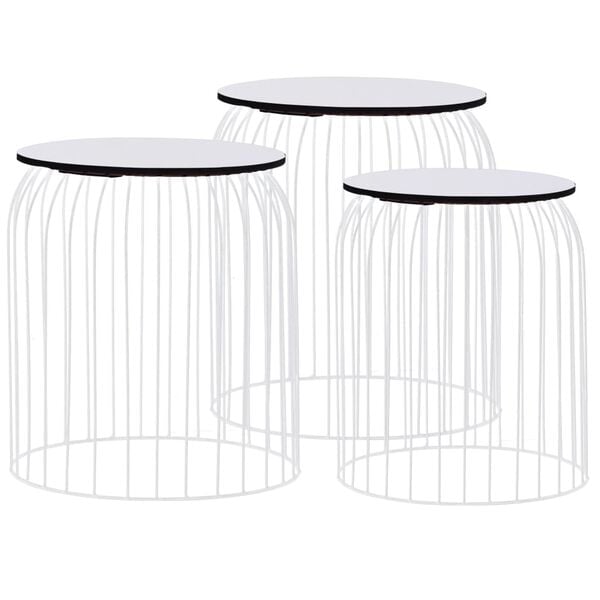vidaXL Coffee Table Set of 3 White Metal Small, Medium, Large