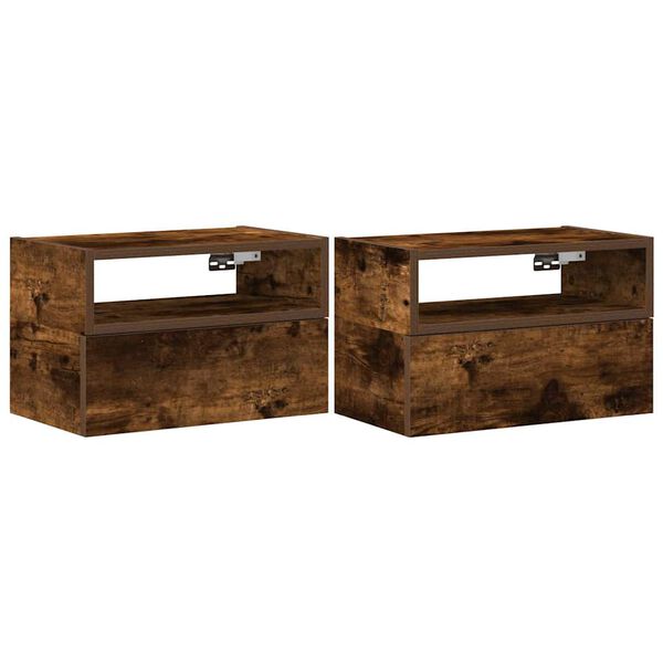 vidaXL Wall-mounted Bedside Cabinet Set of 2 Smoked Oak Engineered wood