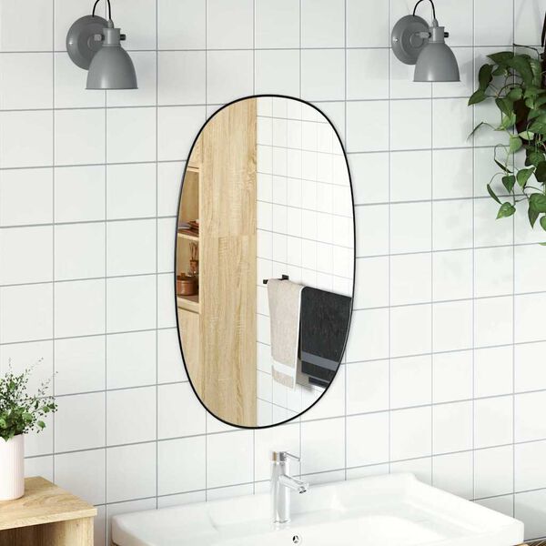 vidaXL Wall Mirror Black Glass Medium Minimalistic Wall Mirror